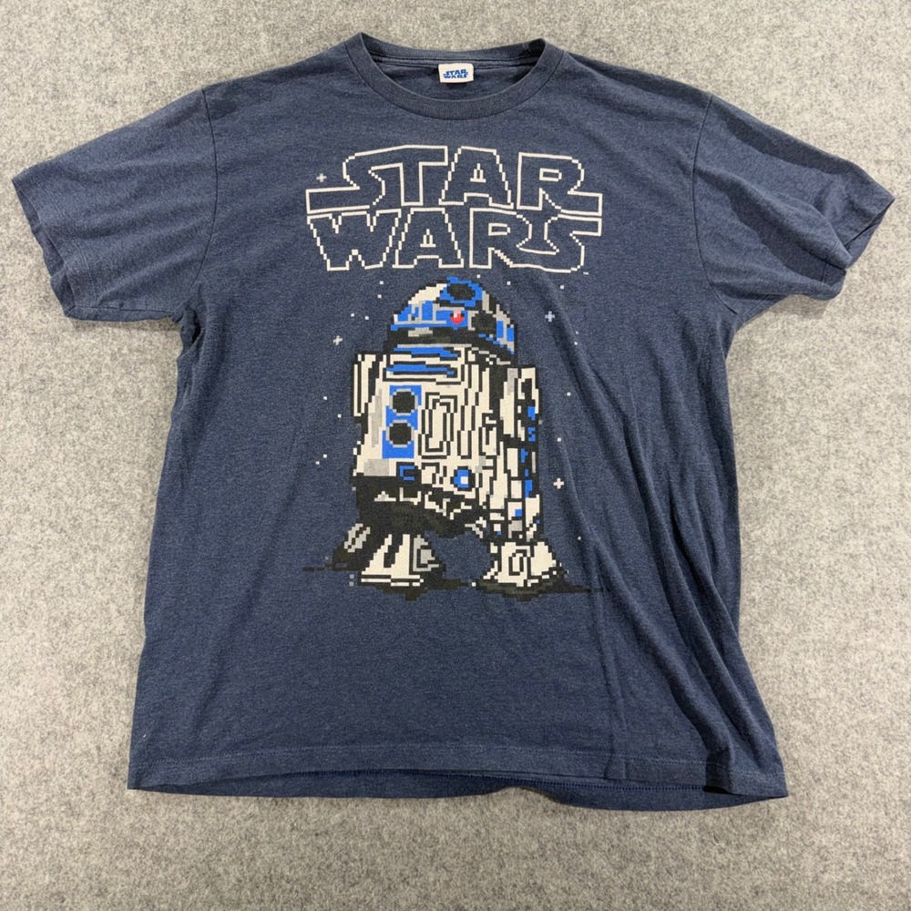 Star Wars Mens R2-D2 Pixel Art Graphic T-Shirt Blue Heathered Crewneck XL